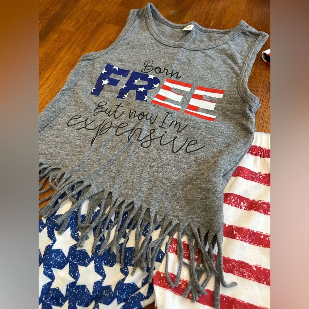 Patriotic Bell Bottom + Fringe Top Outfit | Girls 3-Piece Set | 110 (4-5 Years) - Picture 2 of 4